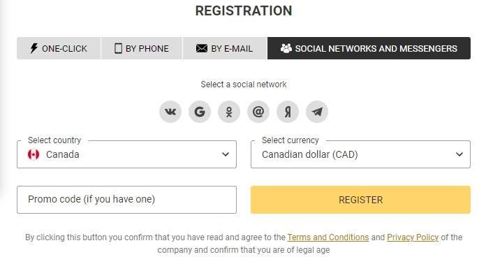 melbet registration with social network